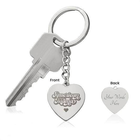 American Mama | Personalized Engraved Heart Keychain