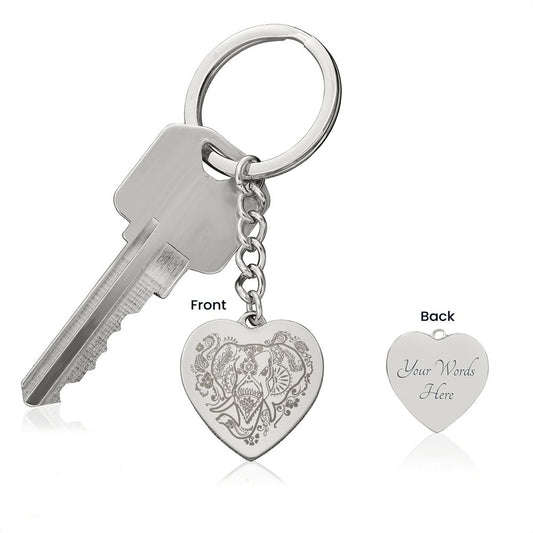Elephant Heart Charm | Engraved Heart Keychain