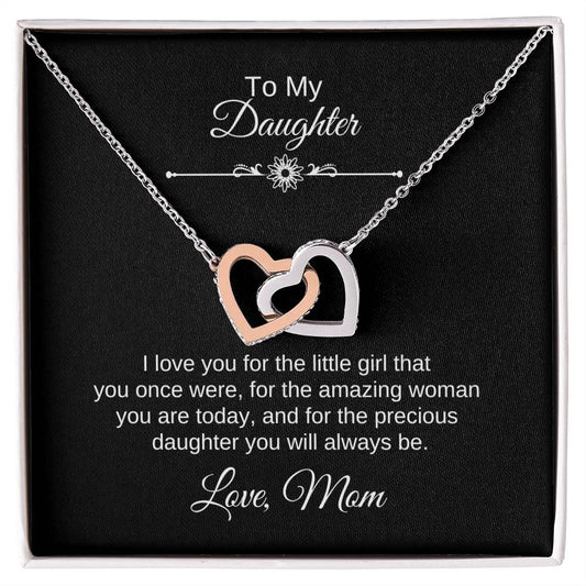 To My Daughter, I Love you, Love Mom | Interlocking Hearts Necklace | Gift For Daughter | Gift From Mom