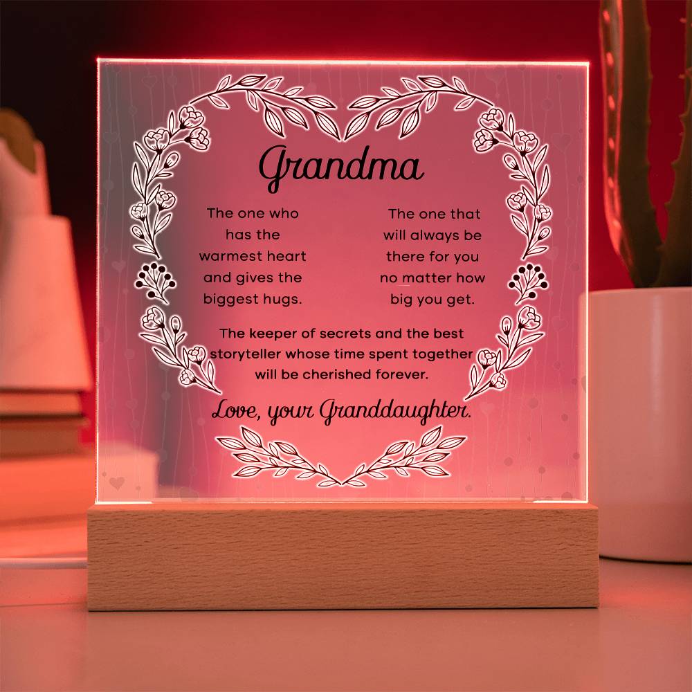 Acrylic Plaque for Grandma | The One who has the Warmest Heart | Gift From Granddaughter