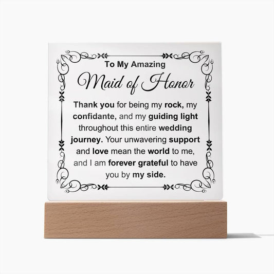 Gift Your Maid of Honor an Enchanting Square Acrylic Plaque