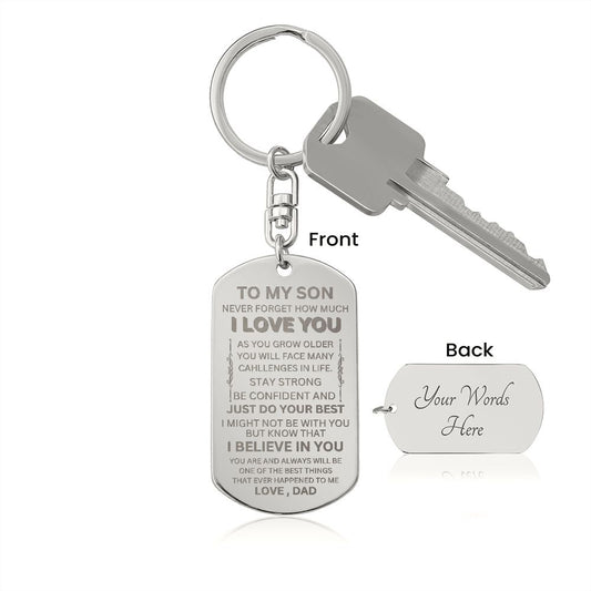 TO MY SON I LOVE YOU | ENGRAVED DOG TAG KEYCHAIN