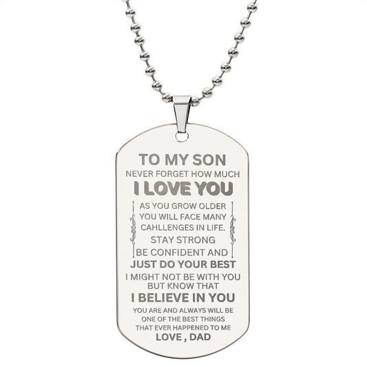 TO MY SON, I LOVE YOU | ENGRAVED DOG TAG NECKLACE